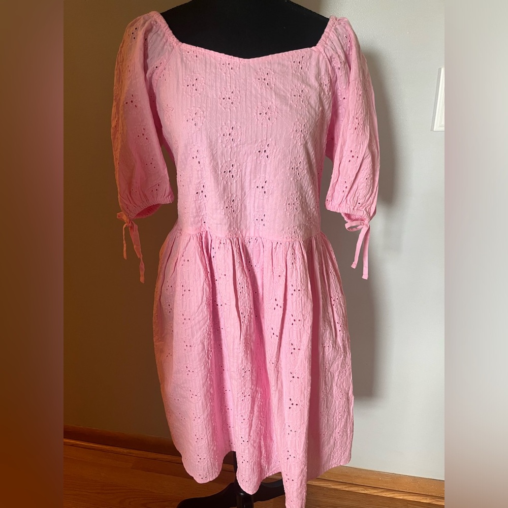 Simply Southern Pink Eyelet Puff Sleeve Dress